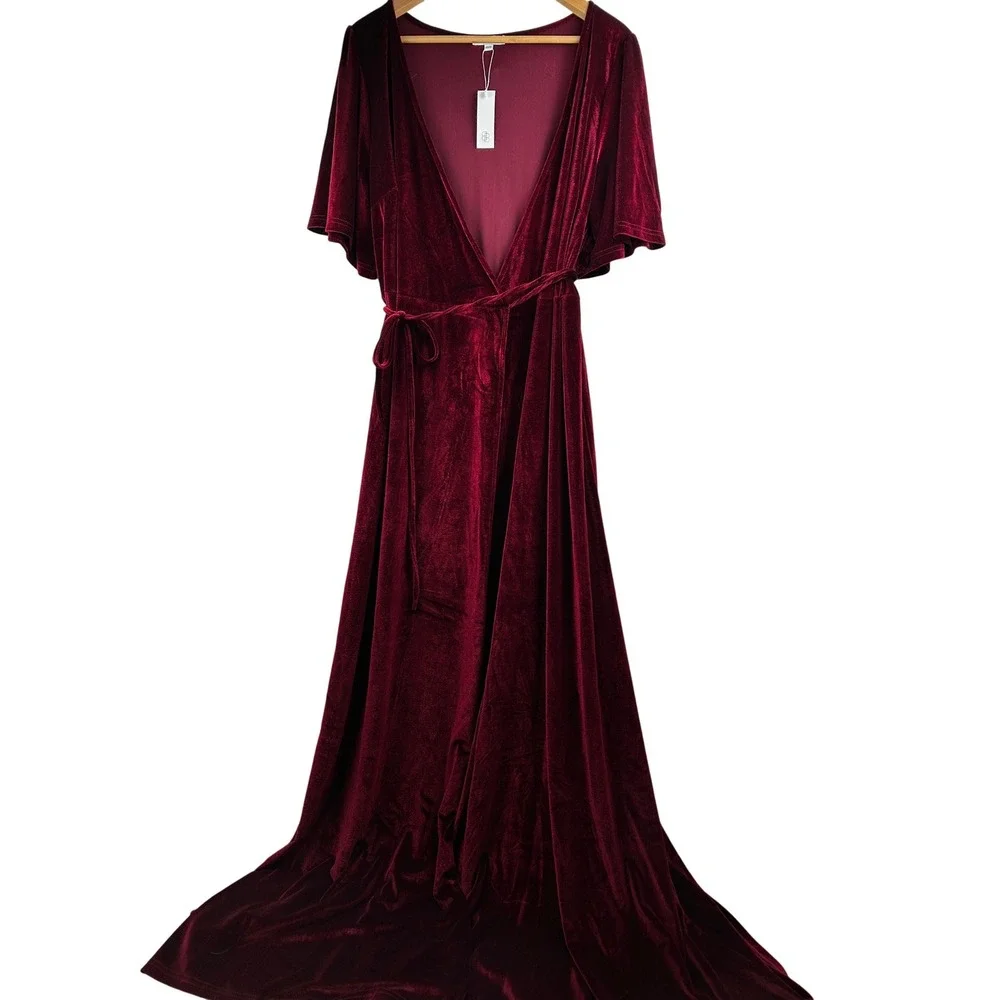 NWT Baltic‎ Born Velvet Wrap Maxi Dress Women XXXL Burgundy Whimsygoth Winter